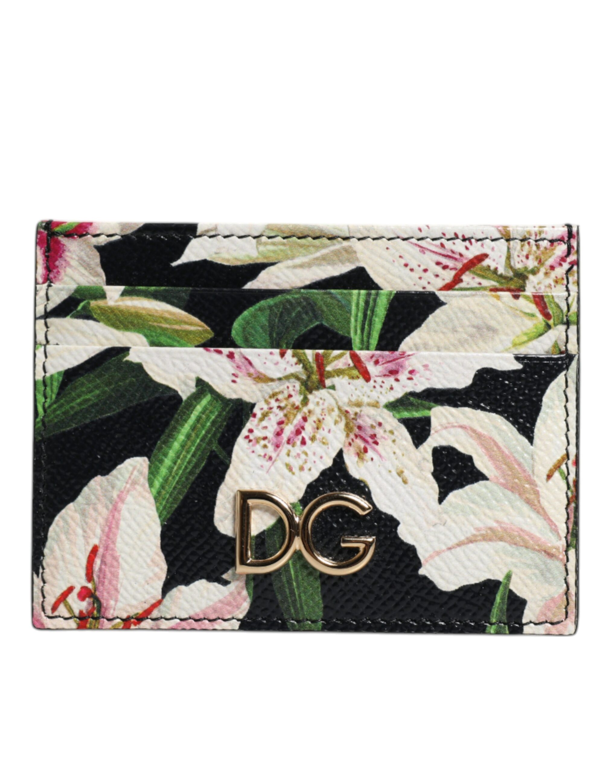 

Черный кожаный держатель для карт с цветочным принтом и логотипом DG Dolce & Gabbana