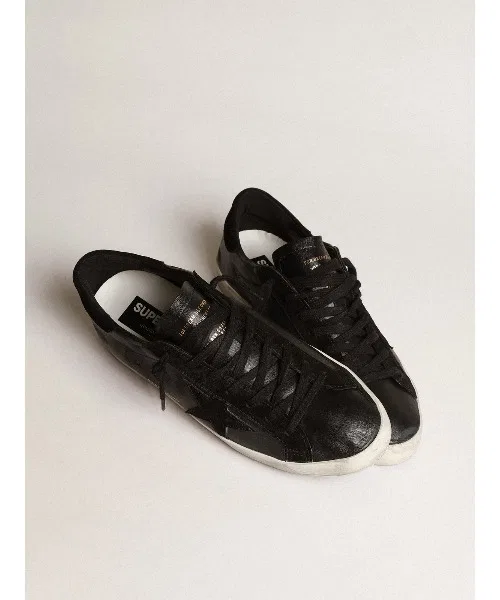 Мужские кроссовки Golden Goose SUPER-STAR из кожи и замши чёрные — фото 2