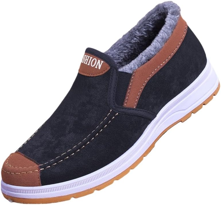 

Мужские повседневные хлопковые туфли - плоский округлый носок, невысокий носочный короб, подкладка из искусственного меха, резиновая подошва - удобные и легкие, подходят для осени и зимы Spkfhd, черный