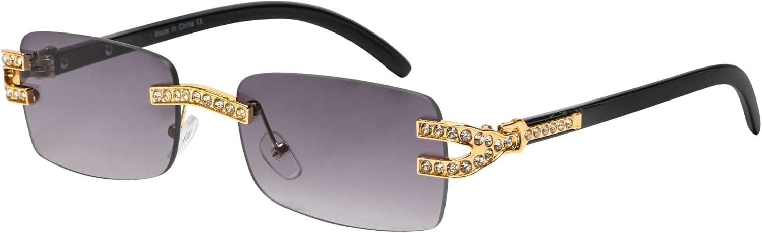 

Солнцезащитные очки в стиле ретро-винтаж без оправы с прозрачными линзами для женщин и мужчин, роскошные очки, модные очки с кристаллами и деревянными линзами FLAWLESS EYEWEAR, Y Decor Smoke