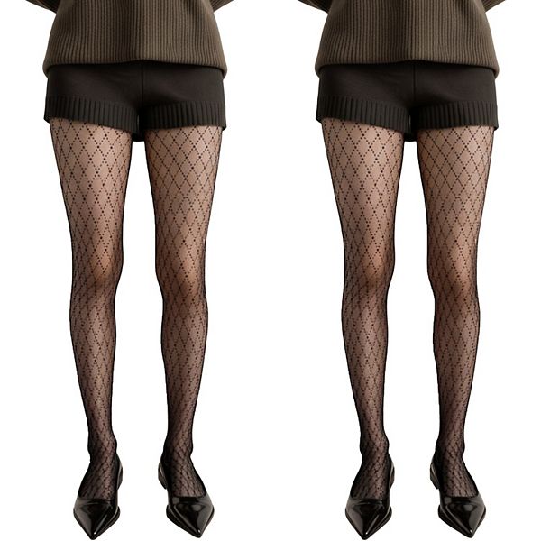 

2 пары женских полупрозрачных колготок с алмазным узором и мягкой эластичной посадкой Anna-Kaci, Black