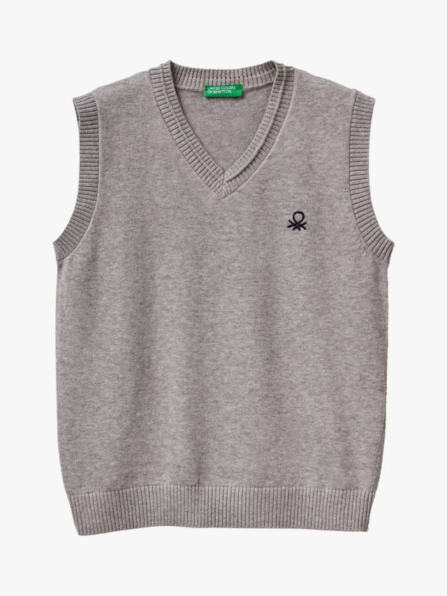 

Детский хлопковый безрукавный жилет с V-образным вырезом Benetton, Grey