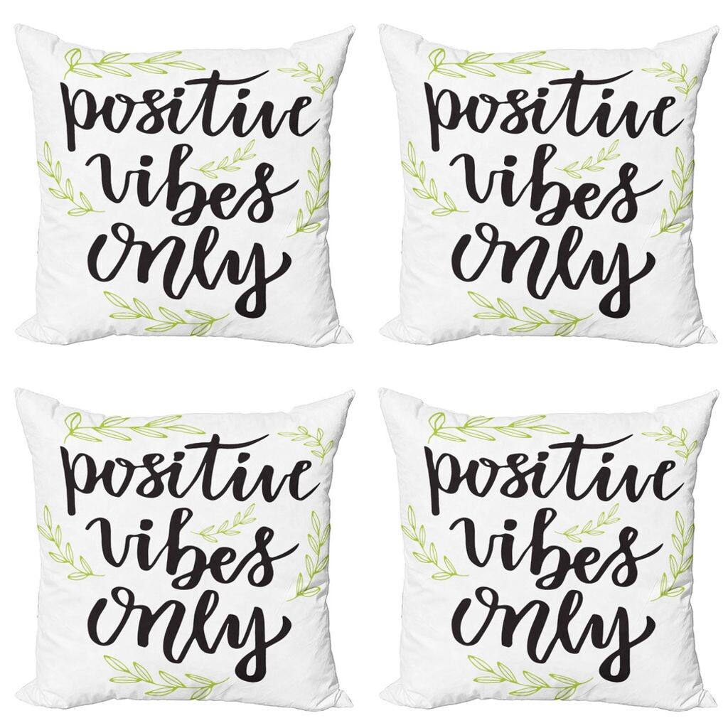 

ABAKUHAUS Positive Energy Набор чехлов для подушек (4 предмета), Vibes Only Leaves, современная двусторонняя цифровая печать, 40 см x 40 см, яблоко, зеленый, серый