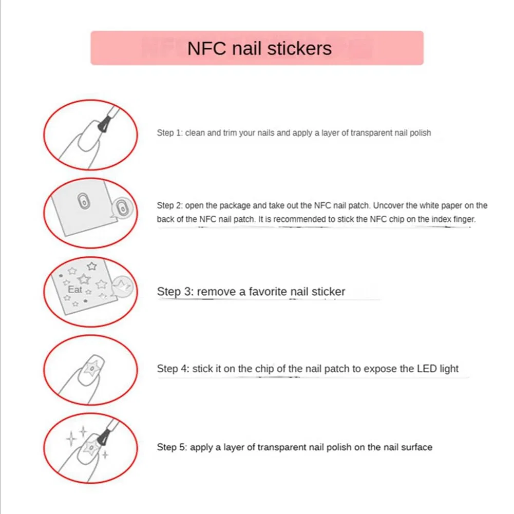 Светящиеся NFC-наклейки для ногтей со светодиодами, 5 шт. ‎Asuinxurr — фото 3
