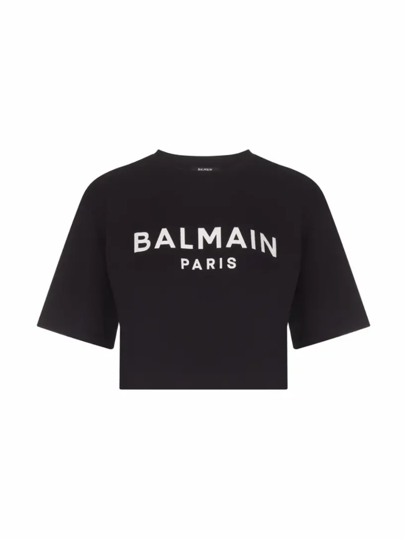 

Укороченная футболка с логотипом Balmain, черный