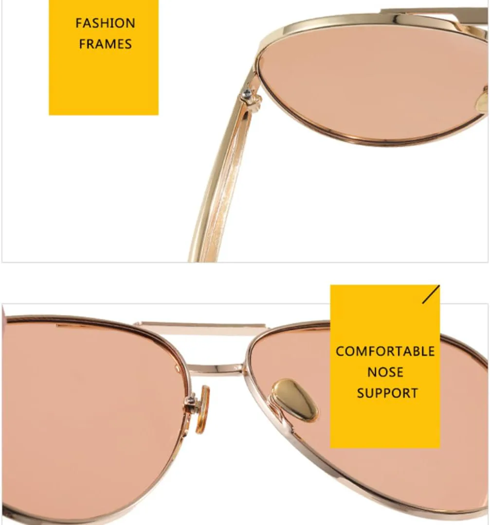 

Солнцезащитные очки с защитой UV400 | Увеличенная металлическая оправа | для женщин и мужчин, для занятий спортом на открытом воздухе и вождения DSVIGF, Gold Tea