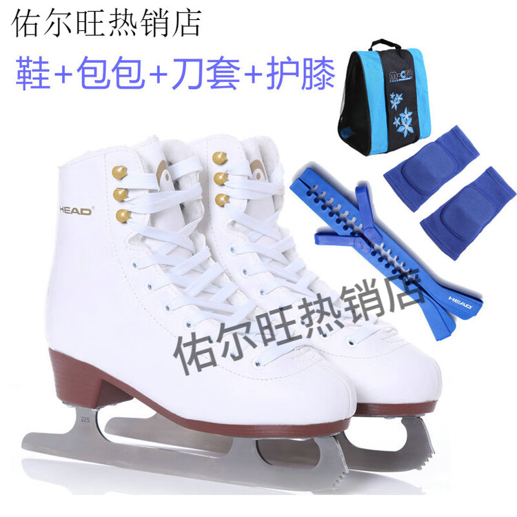 

HEAD Коньки F200 утепленные с плюшевым принтом для детей и взрослых, фигурные, роликовые, хоккейные, F200 + синяя сумка + синий чехол на лезвие + синие наколенники, размер 33