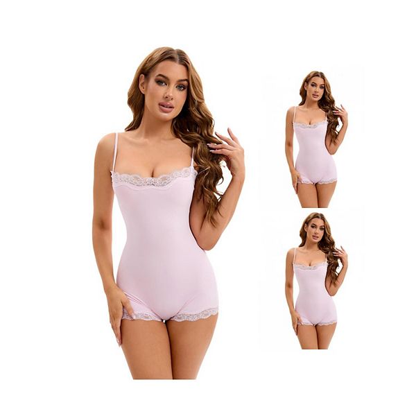 

Комплект из 3 женских кружевных маечек с регулируемыми бретелями, утягивающим эффектом для живота, подтягивающих бедра, корректирующего белья. Inspire Chic, Pink