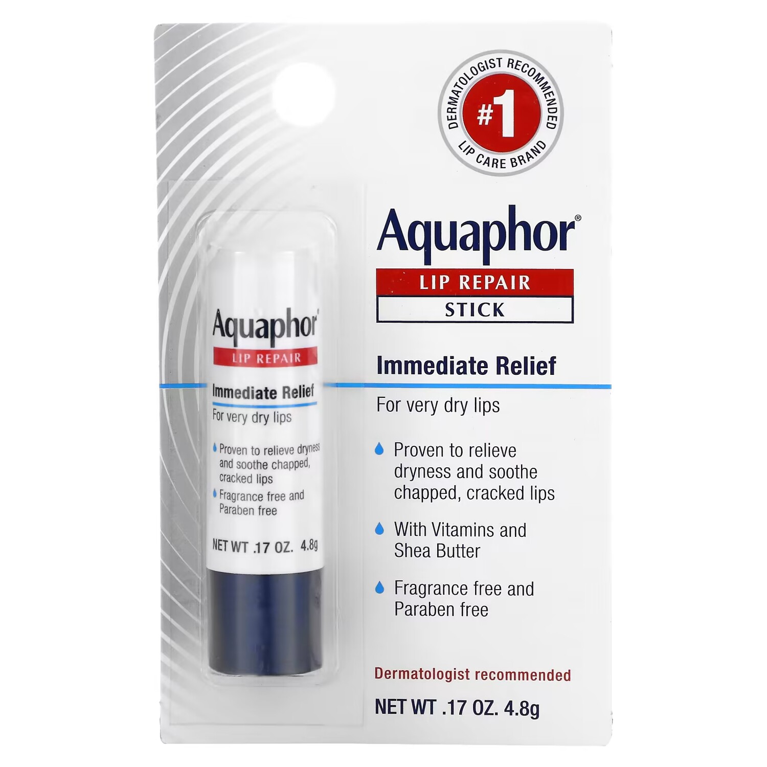 Aquaphor Lip Repair Stick Мгновенное облегчение без запаха, 1 стик, 0,17 унции (4,8 г) — фото 2