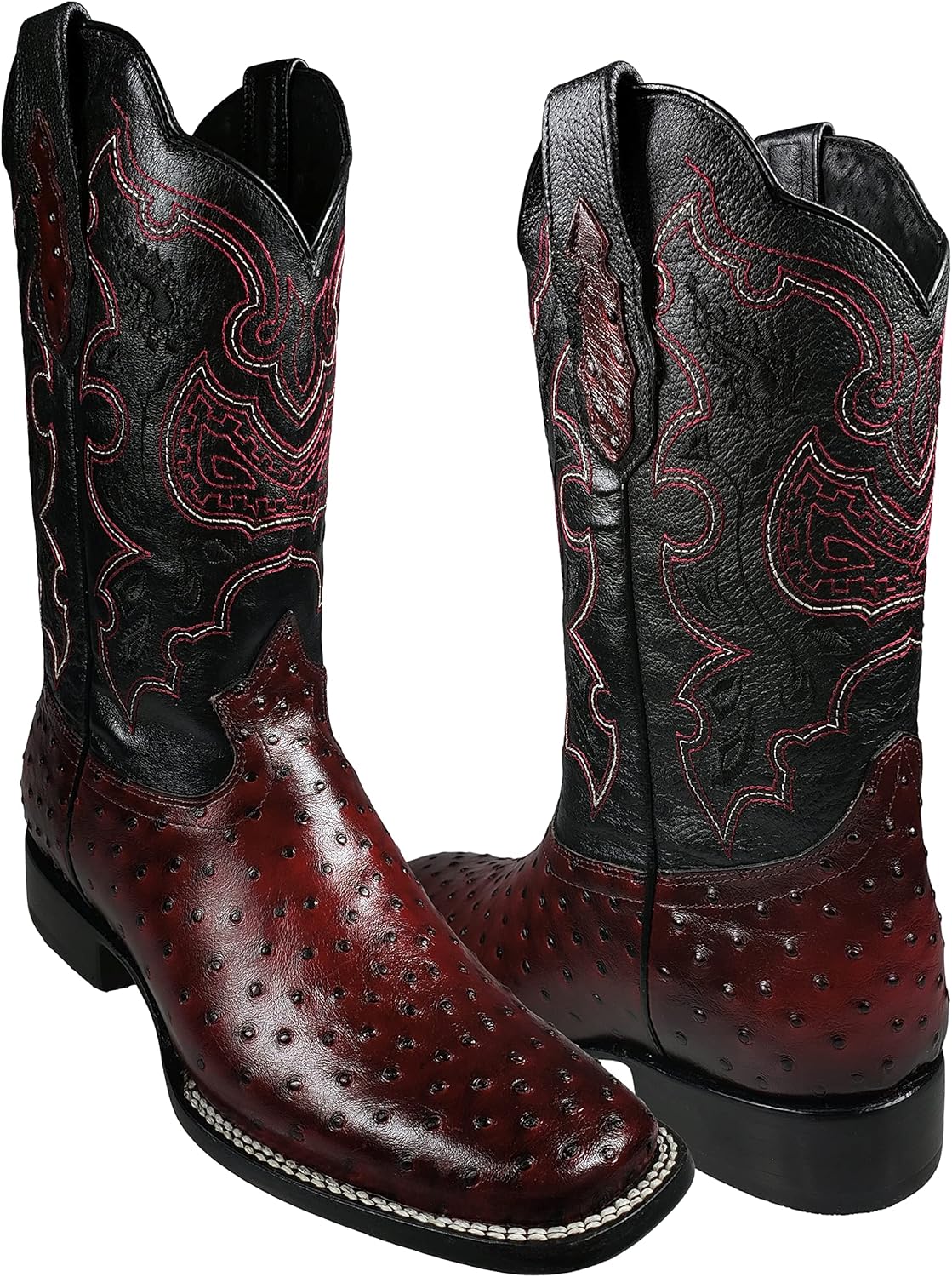 

Ковбойские сапоги El General Western, страусиный принт, черно-вишневый, квадратный носок Generic