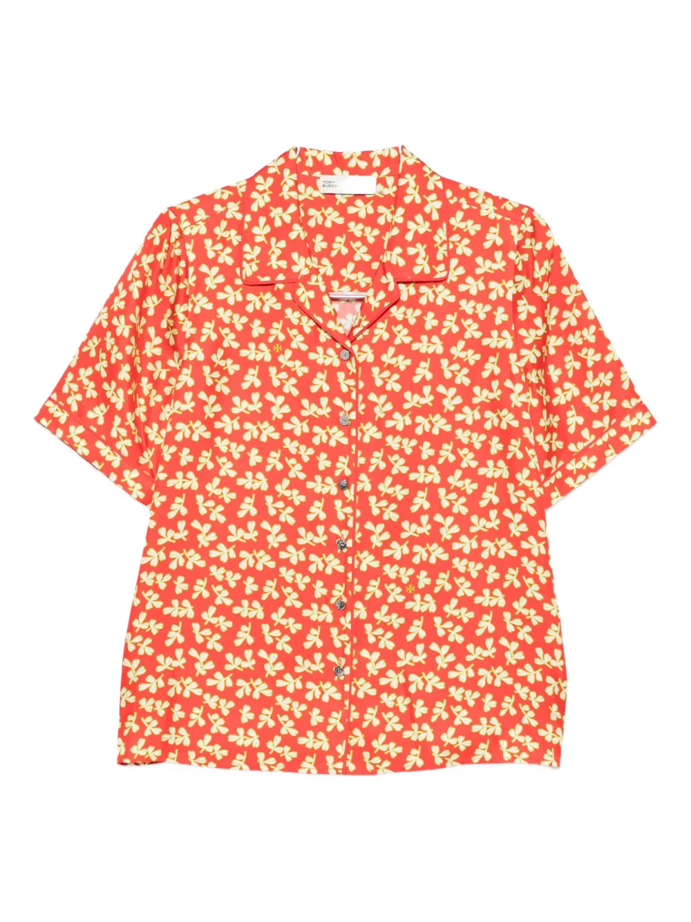 

Шелковая рубашка с цветочным принтом Tory Burch, красный