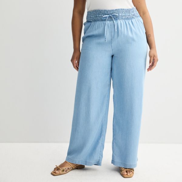 

Юниорские брюки с высокой посадкой, плиссированные и расклешенные, больших размеров So, цвет chambray