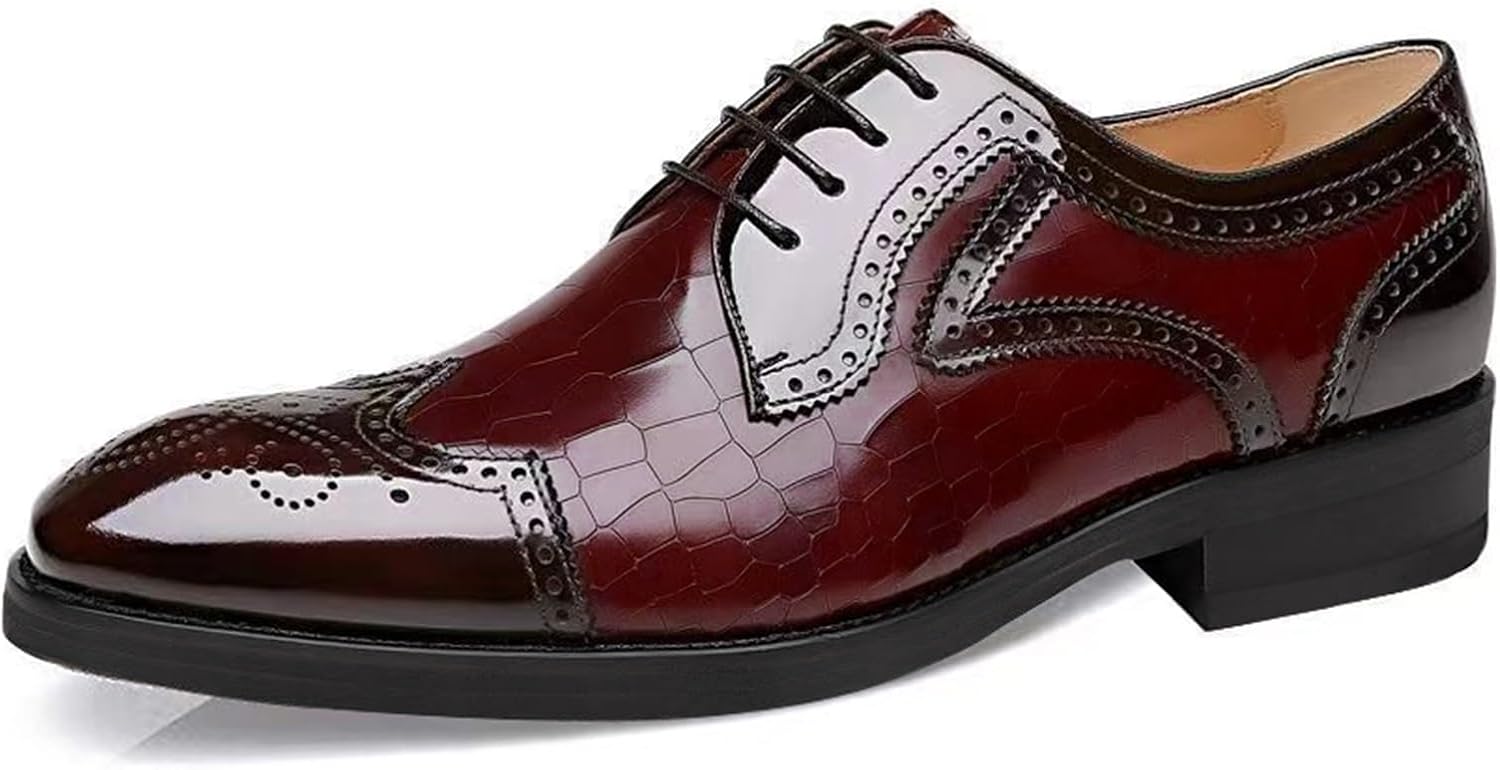 

Мужские модные оксфорды на шнуровке с низким верхом, мягкая кожа, высокий устойчивый каблук, удобные, дышащие, противоскользящие, деловые формальные туфли с заостренным носком, повседневные Generic, красный