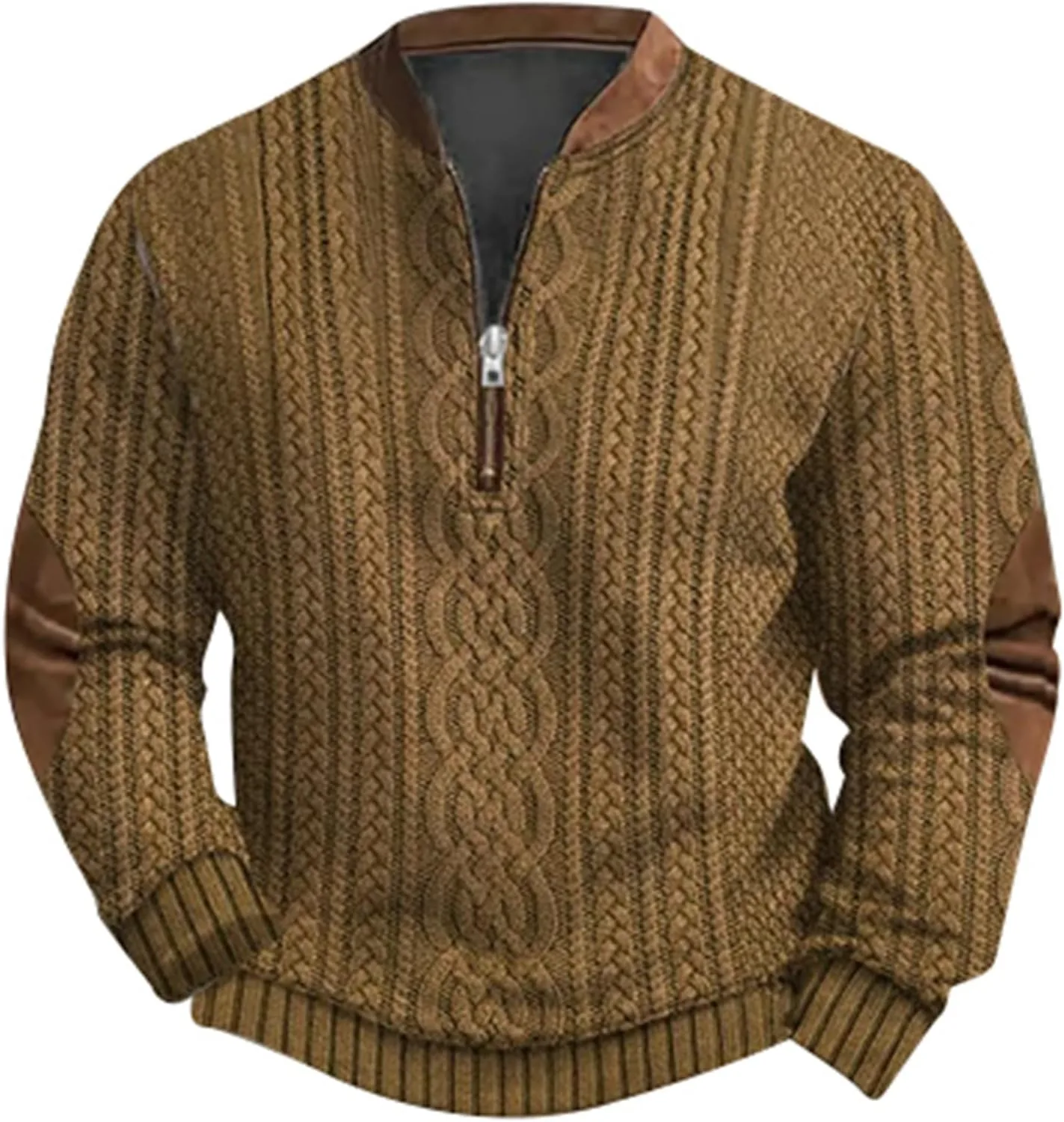 

Мужской свитер с принтом, вязаный, с молнией и длинными рукавами