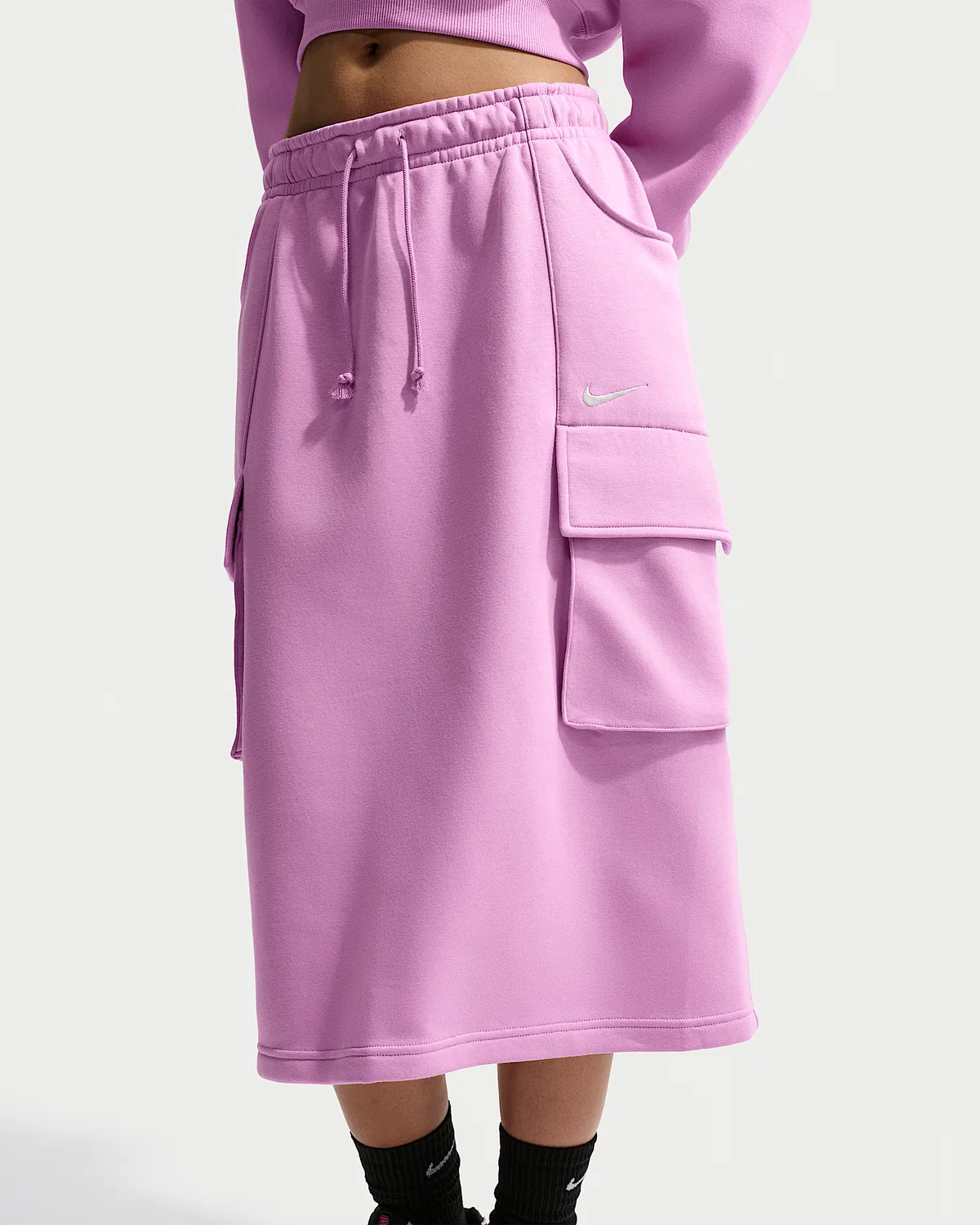 Женская миди-юбка карго Nike Sportswear Phoenix Fleece, Light Magenta/Sail — фото 2