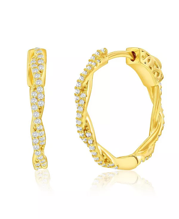 

Серьги-Кольца из стерлингового серебра 21 мм с витыми фианитами Simona, gold