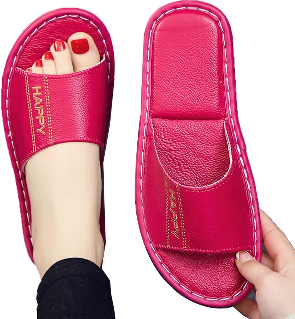 

Летние сандалии с открытым носком из натуральной кожи, унисекс, из коровьей кожи и ПУ, нескользящие, удобные тапочки для дома и улицы Xuemml, розовый