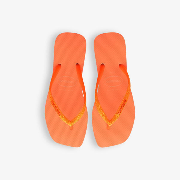 Квадратные резиновые шлепанцы с тисненым логотипом и блестками Havaianas, бежевый — фото 2