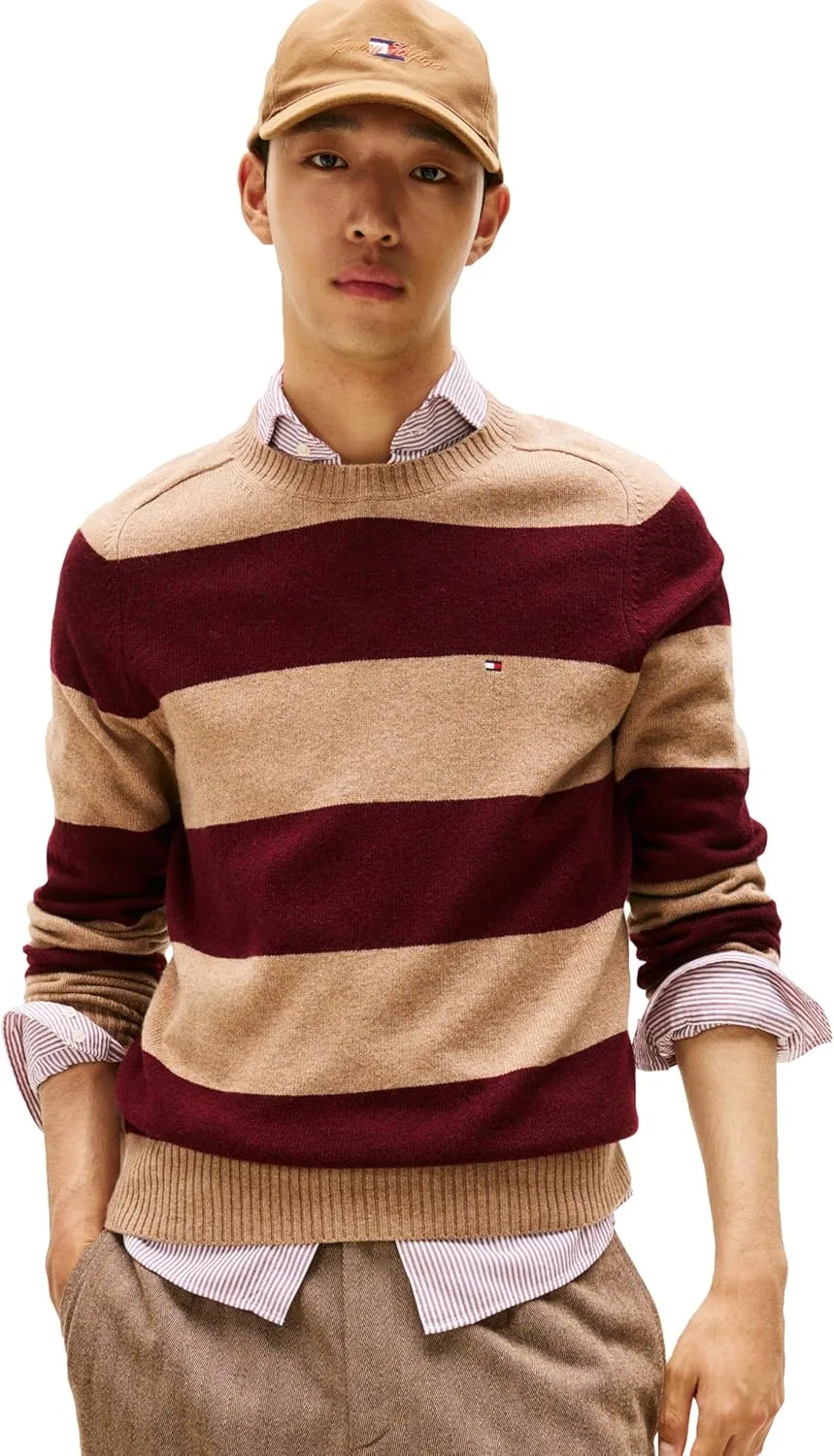 Свитер-пуловер Tommy Hilfiger из кашемира, Safari Canvas Heather/Deep Burgundy Heather