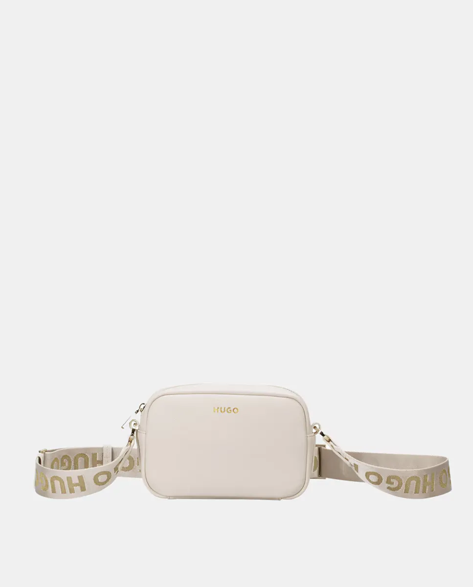 

Сумка через плечо из ультрамягкой матовой искусственной кожи черного цвета с регулируемой ручкой и жаккардовым логотипом Hugo, цвет Natural