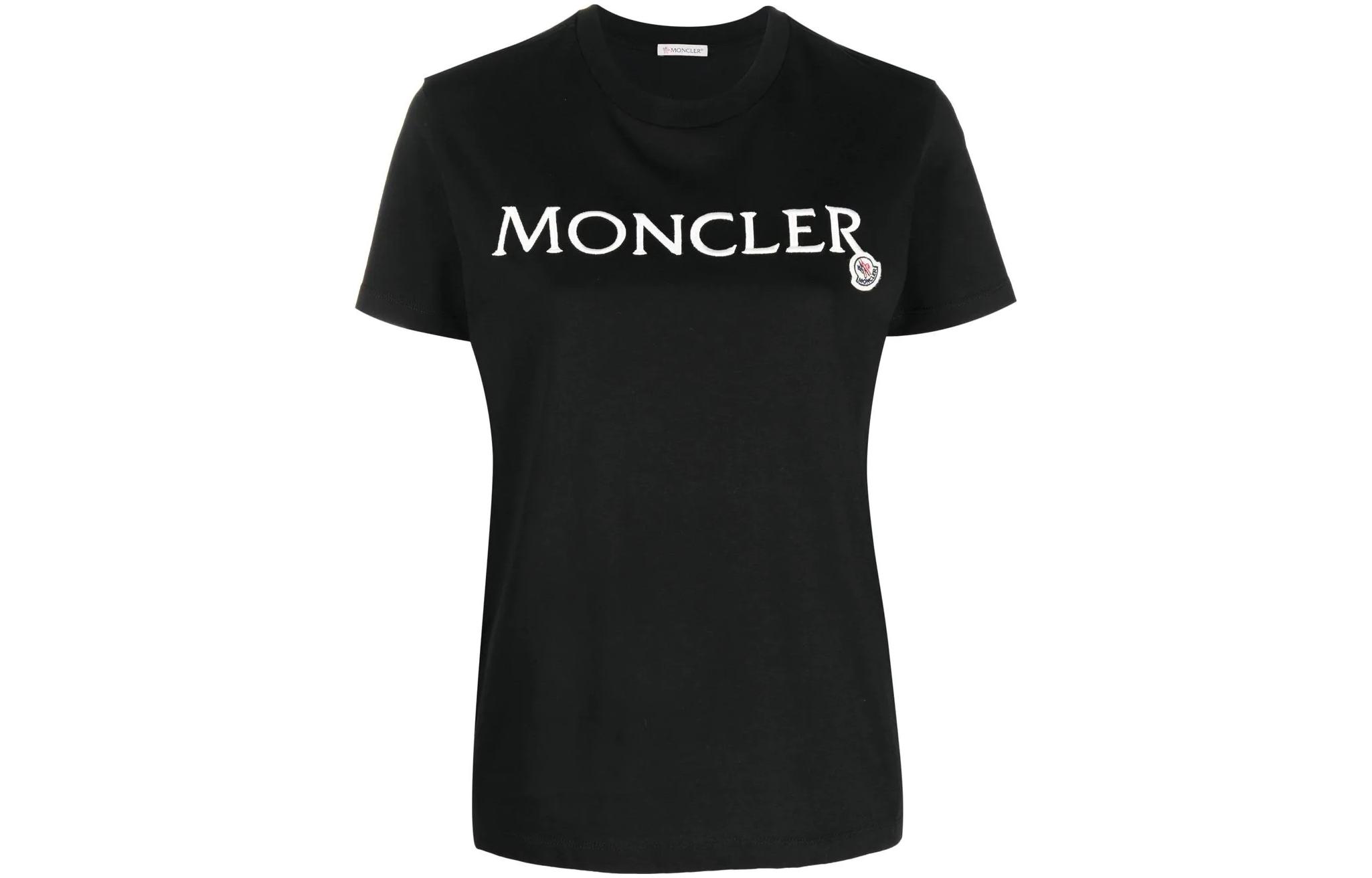 Футболка из хлопка с вышитым логотипом Moncler, черная — фото 2