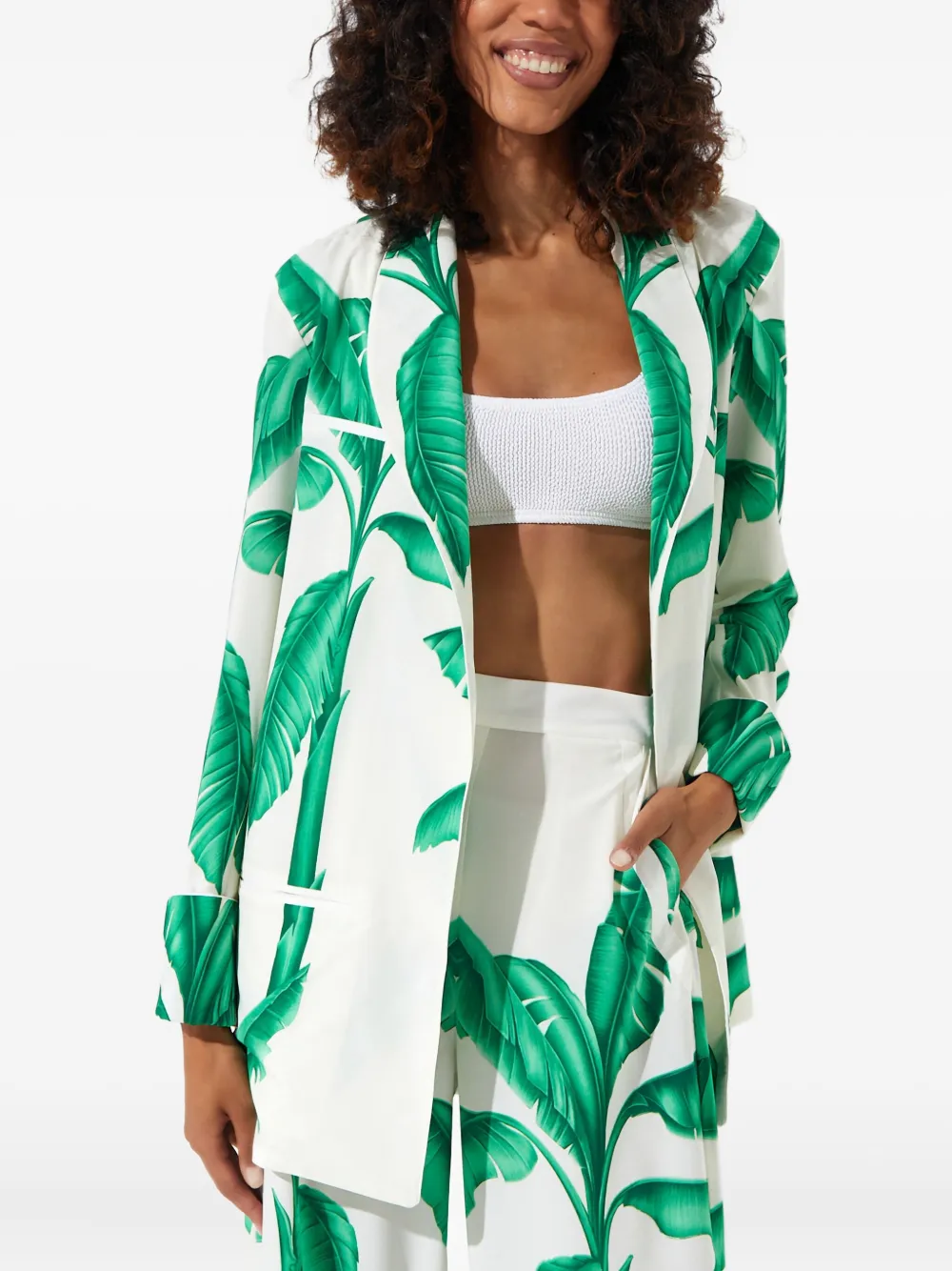 

Блейзер с принтом в виде листьев Mystique, белый