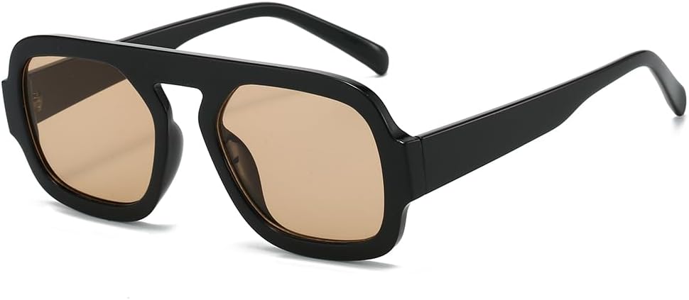 

Солнцезащитные очки YAMEIZE Square Pilot для женщин и мужчин: модные ретро-очки в стиле 70-х, классические солнцезащитные очки с плоской верхней частью для активного отдыха, Black Champagne