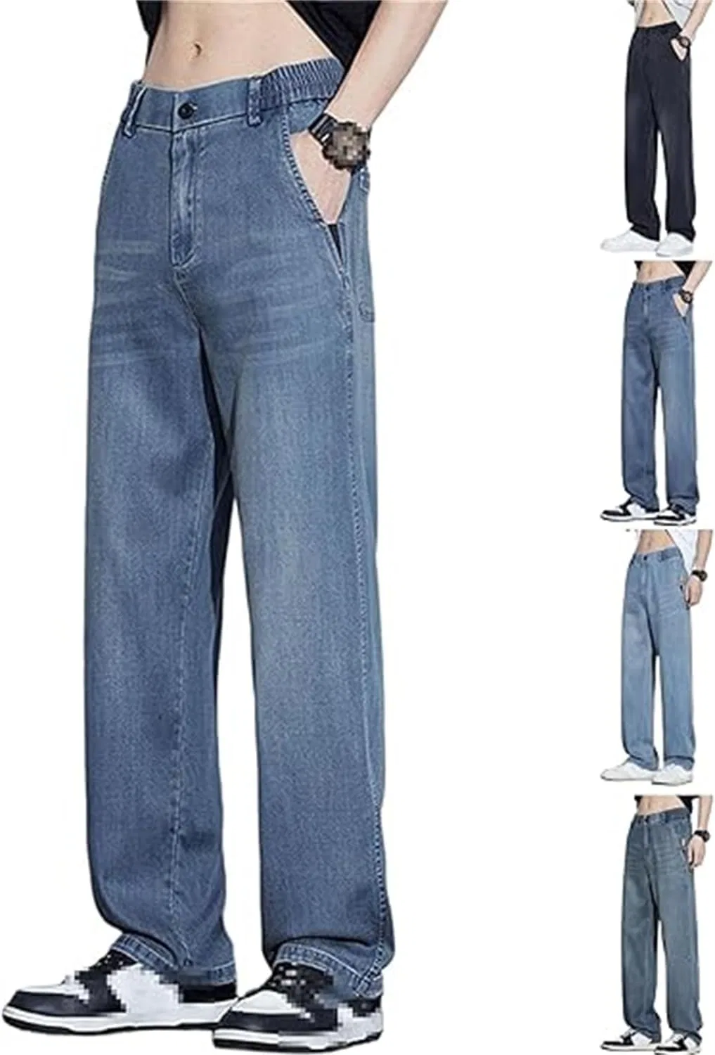 Джинсы широкие с эластичным поясом, Medium Blue