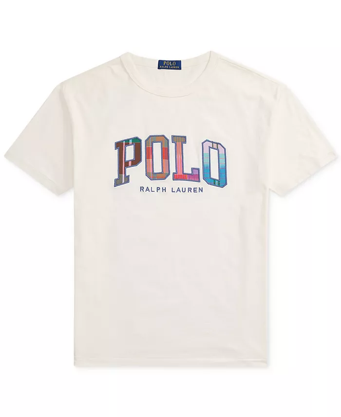 

Мужская футболка Classic-Fit с логотипом Madras Polo Ralph Lauren, слоновая кость/кремовый