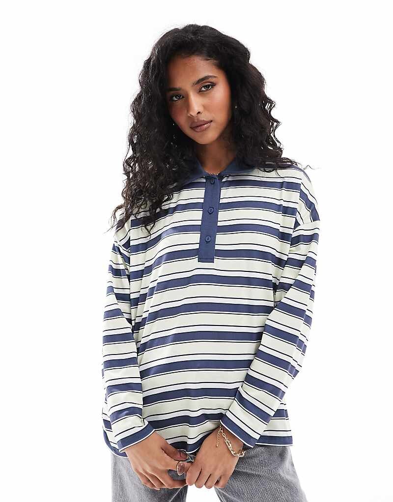 

ASOS DESIGN – темно-синяя рубашка для регби в полоску оверсайз