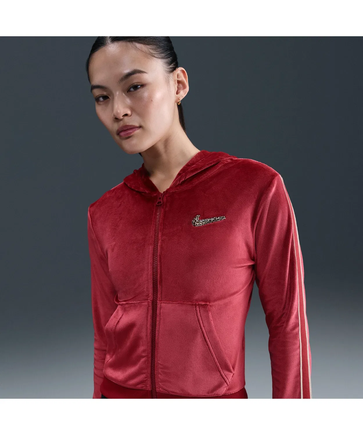 Топ Nike с полной застёжкой-молнией, из велюра, красный