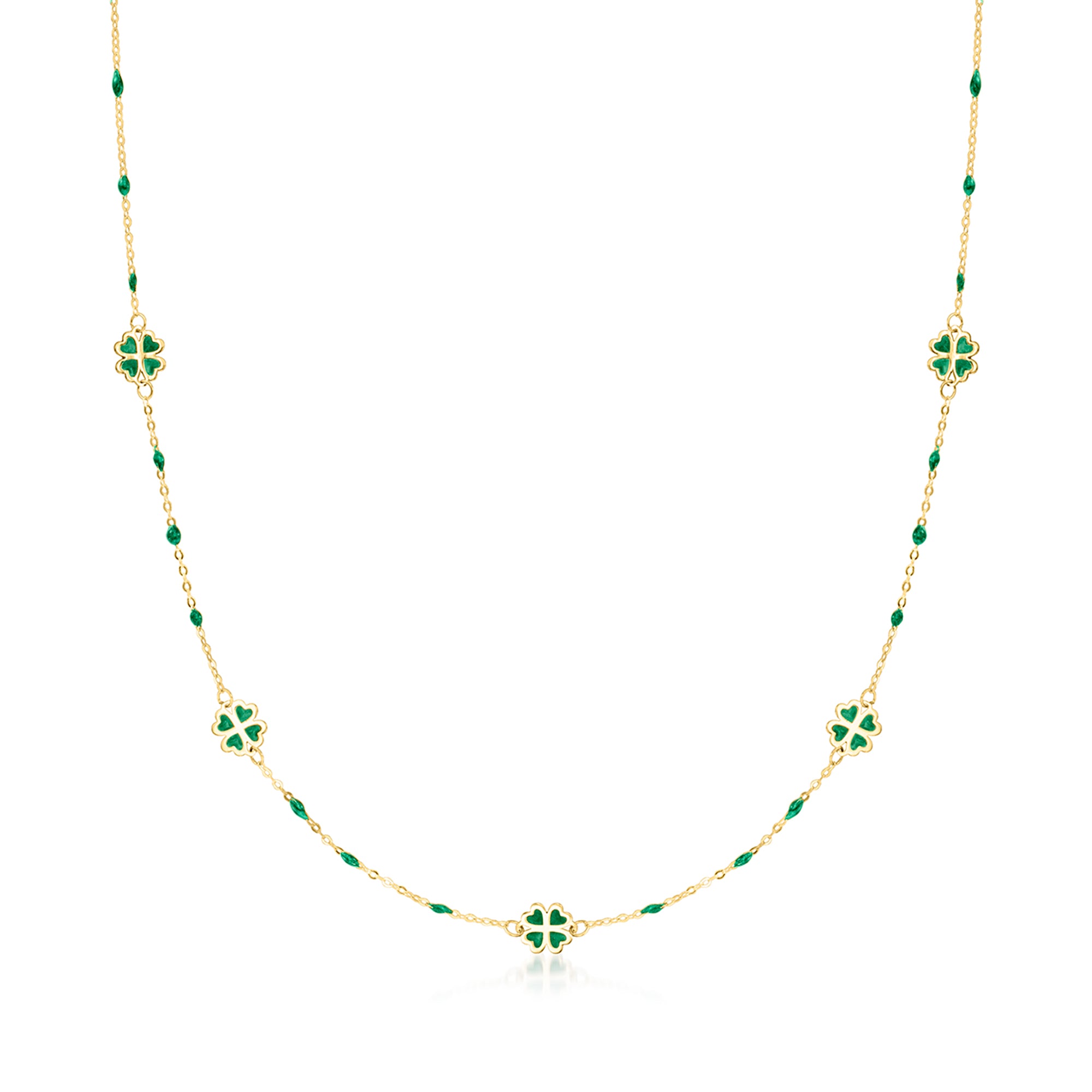 

Ожерелье Ross-Simons Italian Clover Station с зеленой эмалью из 14-каратного желтого золота Ross-Simons, 18 In