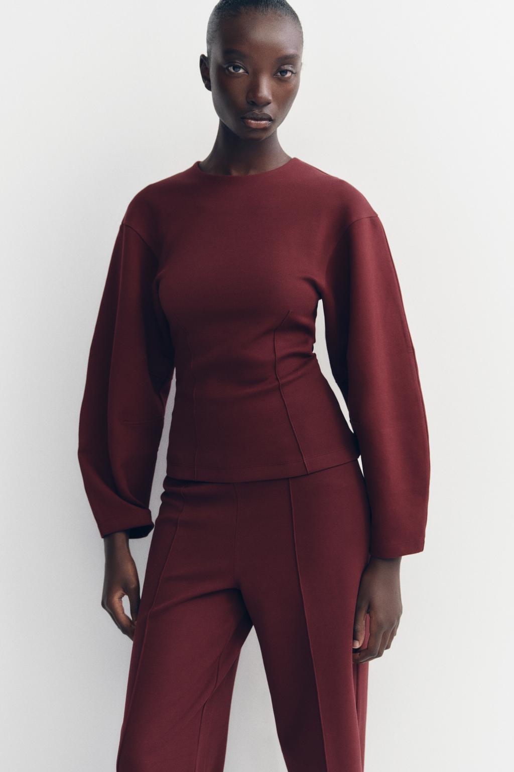 

Приталенная толстовка с замком ZARA, бордовый