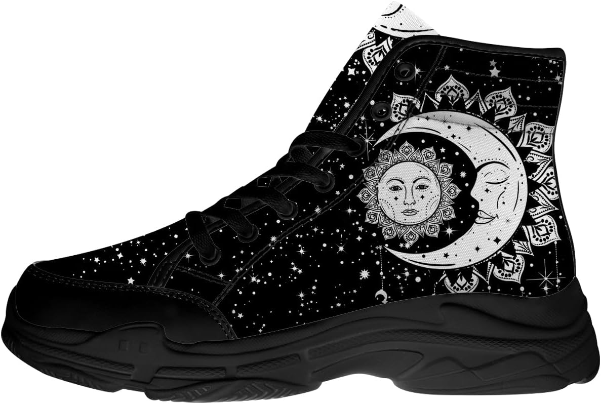 

Кеды Moon and Sun для женщин и мужчин, черные, на шнуровке, с высоким верхом, текстильные, подарок для нее и для него Quorax