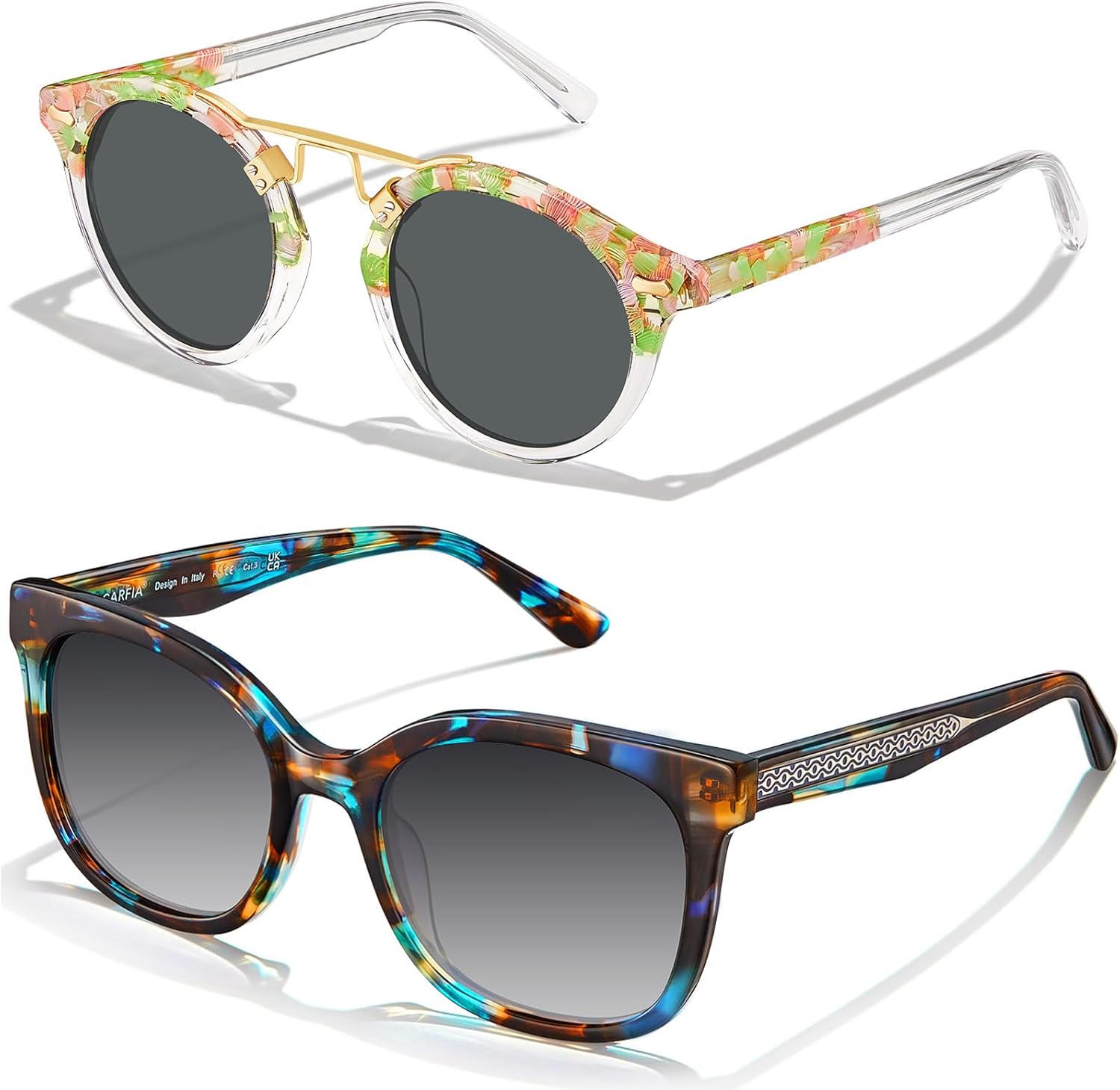 

Женские поляризованные солнцезащитные очки CARFIA «Кошачий глаз» из ацетата с цветочным узором, защита от УФ-излучения, ретро-стиль с рельефным рисунком и проволочным каркасом