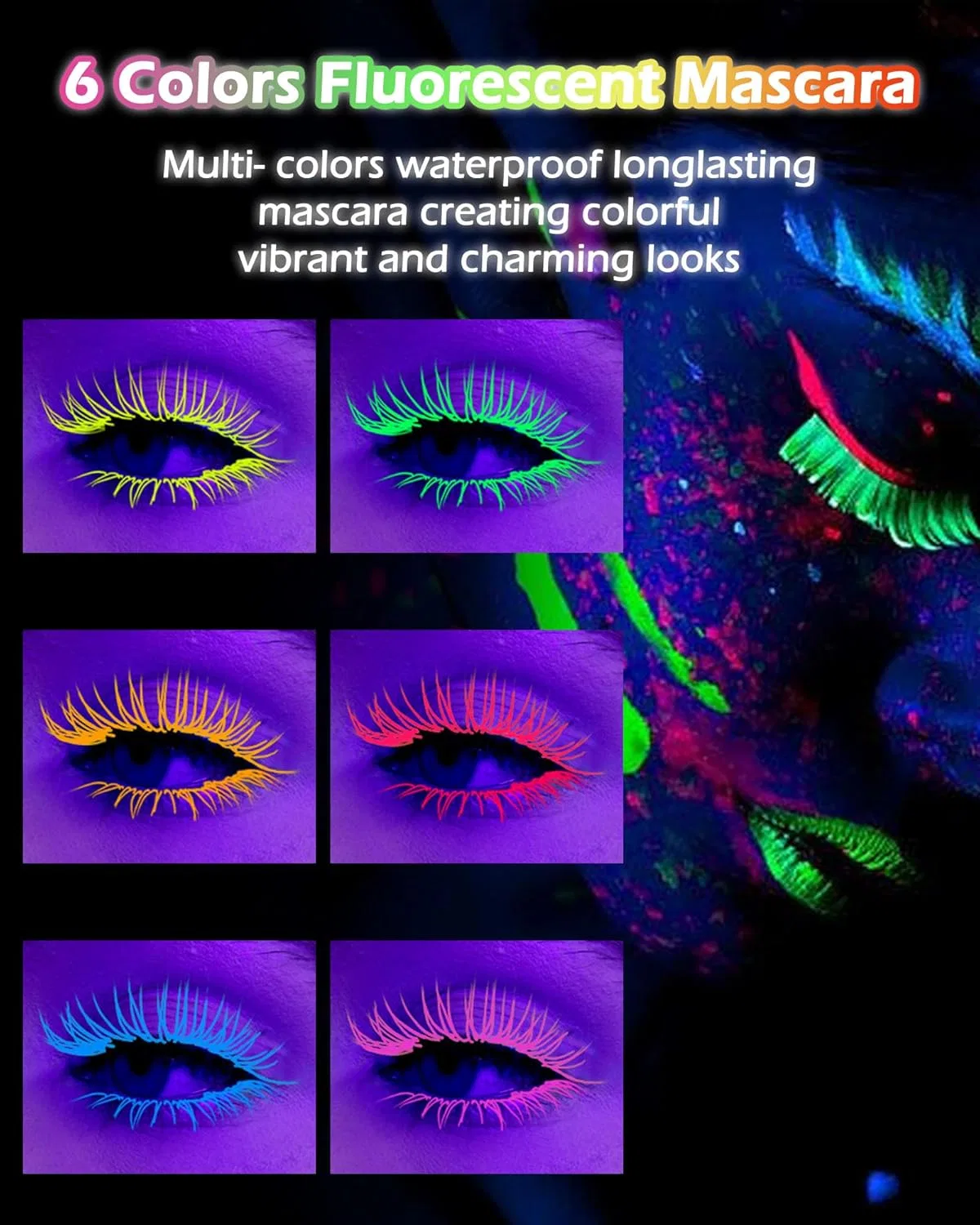 Тушь для ресниц объемная Lysdefeu UV Glow Color Mascara Volume, 3 шт, 9 мл, мультиколор — фото 3