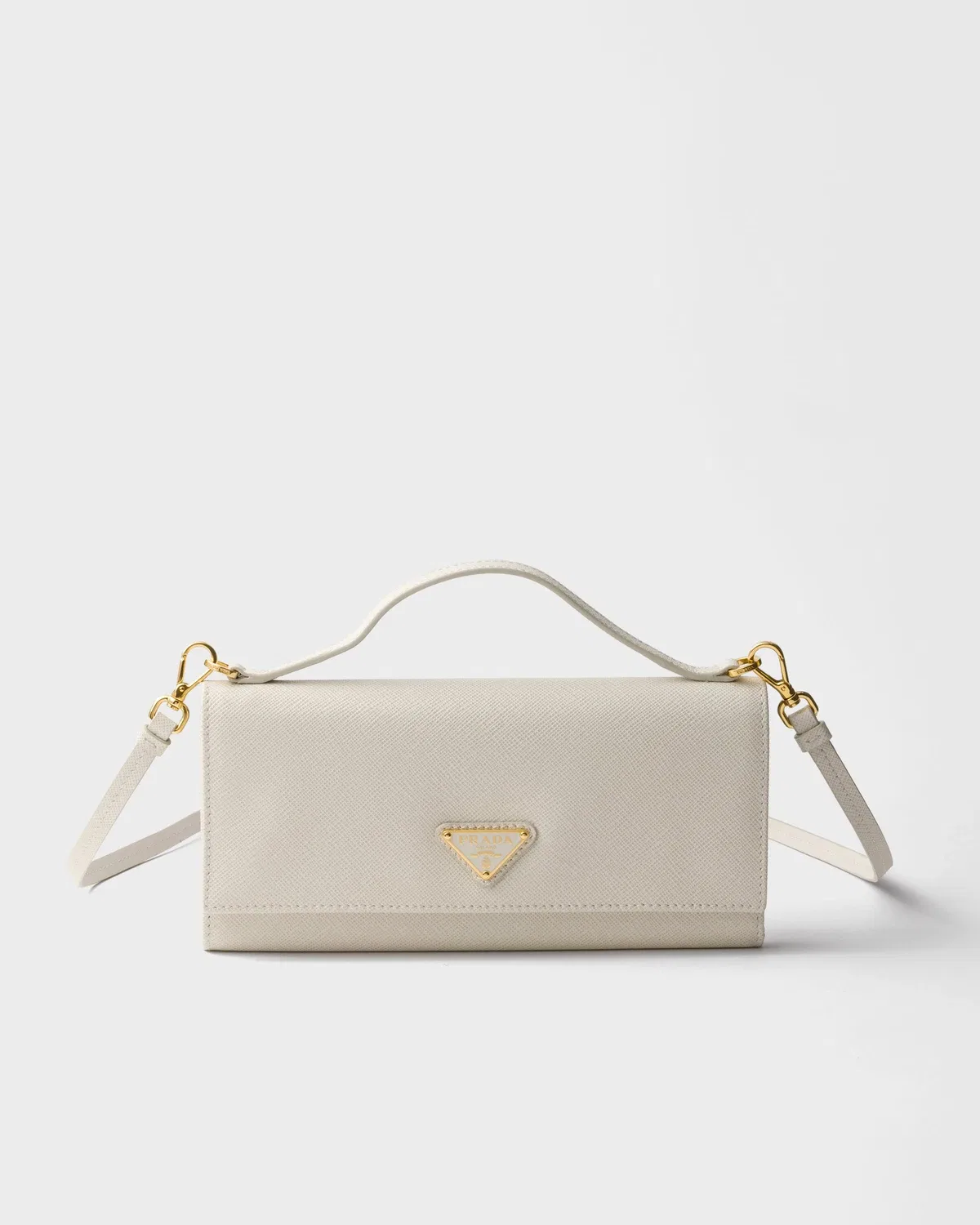 Кошелек из кожи Saffiano с плечевым ремнем Prada, белый
