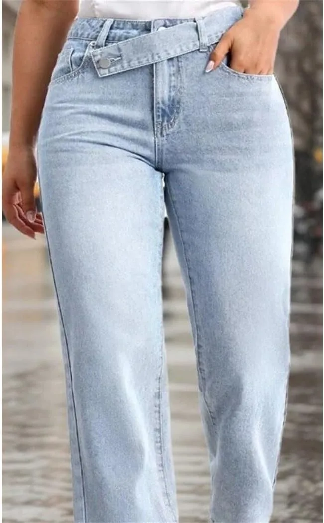 Женские джинсы baggy синие casual потертые high waist relaxed straight leg — фото 3