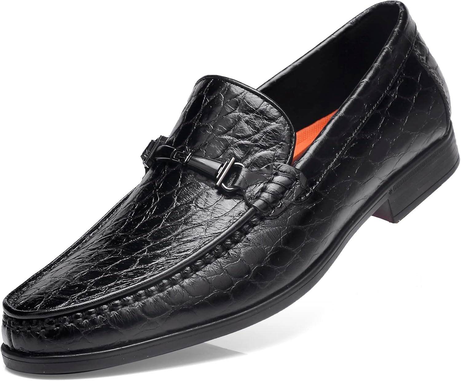 

Кожаные туфли для мужчин, классические лоферы с принтом под крокодила без шнурков Generic, черный/серый