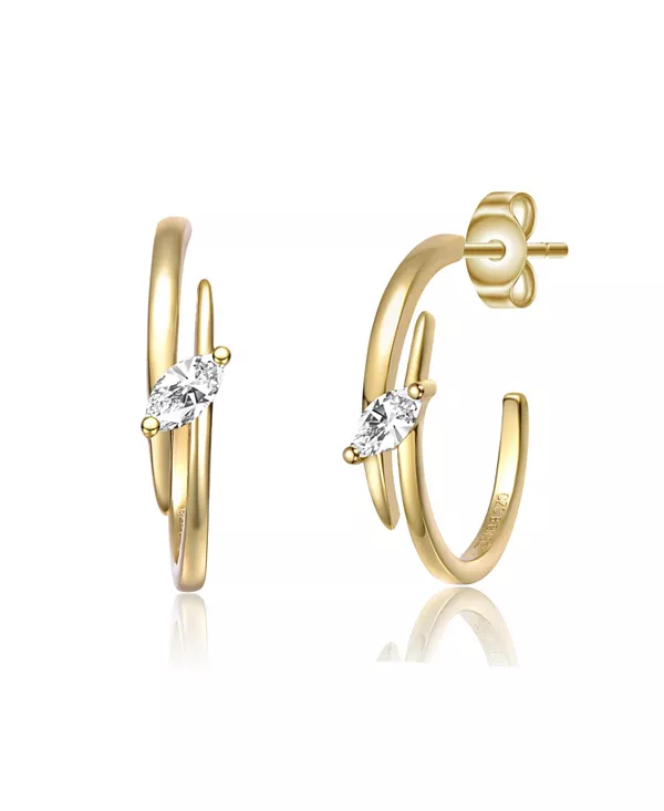 

Серьги-Кольца с двойным изгибом из стерлингового серебра 14 карат, покрытые золотом, с прозрачными кубическими цирконами Genevive, gold