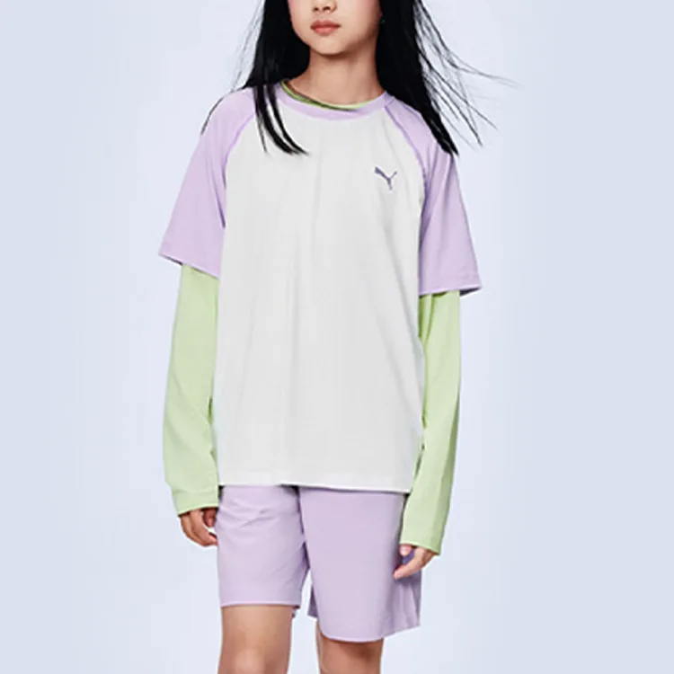 Детская спортивная футболка с круглым вырезом PUMA, фиолетовый белый tone 00371 — фото 3