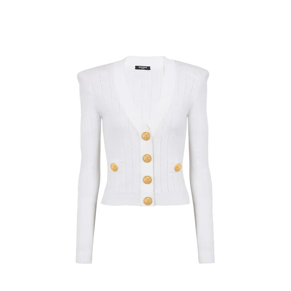 

Кардиган с пуговицами из ребристой вязки BALMAIN, белый