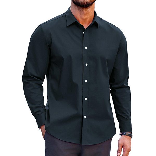 

Мужская рубашка с длинным рукавом casual button up slim fit lightweight camp Coofandy, Navy Blue