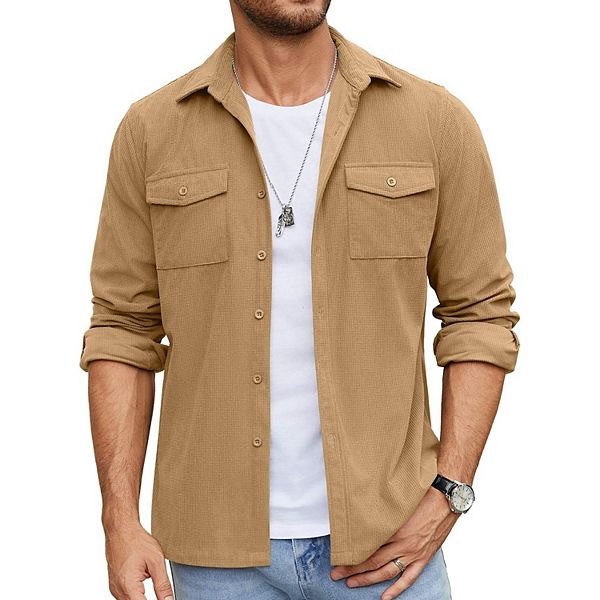 

Мужская рубашка-жакет на пуговицах с вафельной фактурой Coofandy, Khaki