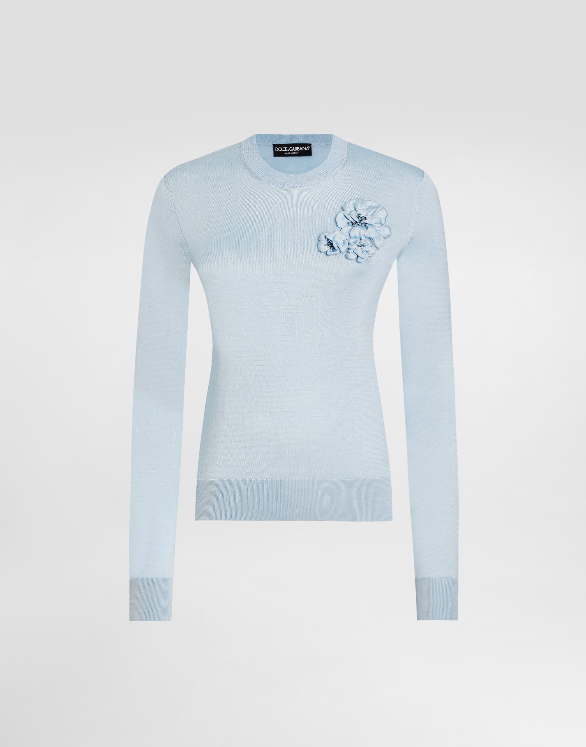 

Шелковый пуловер с брошью в виде цветка Dolce & Gabbana, лазурный