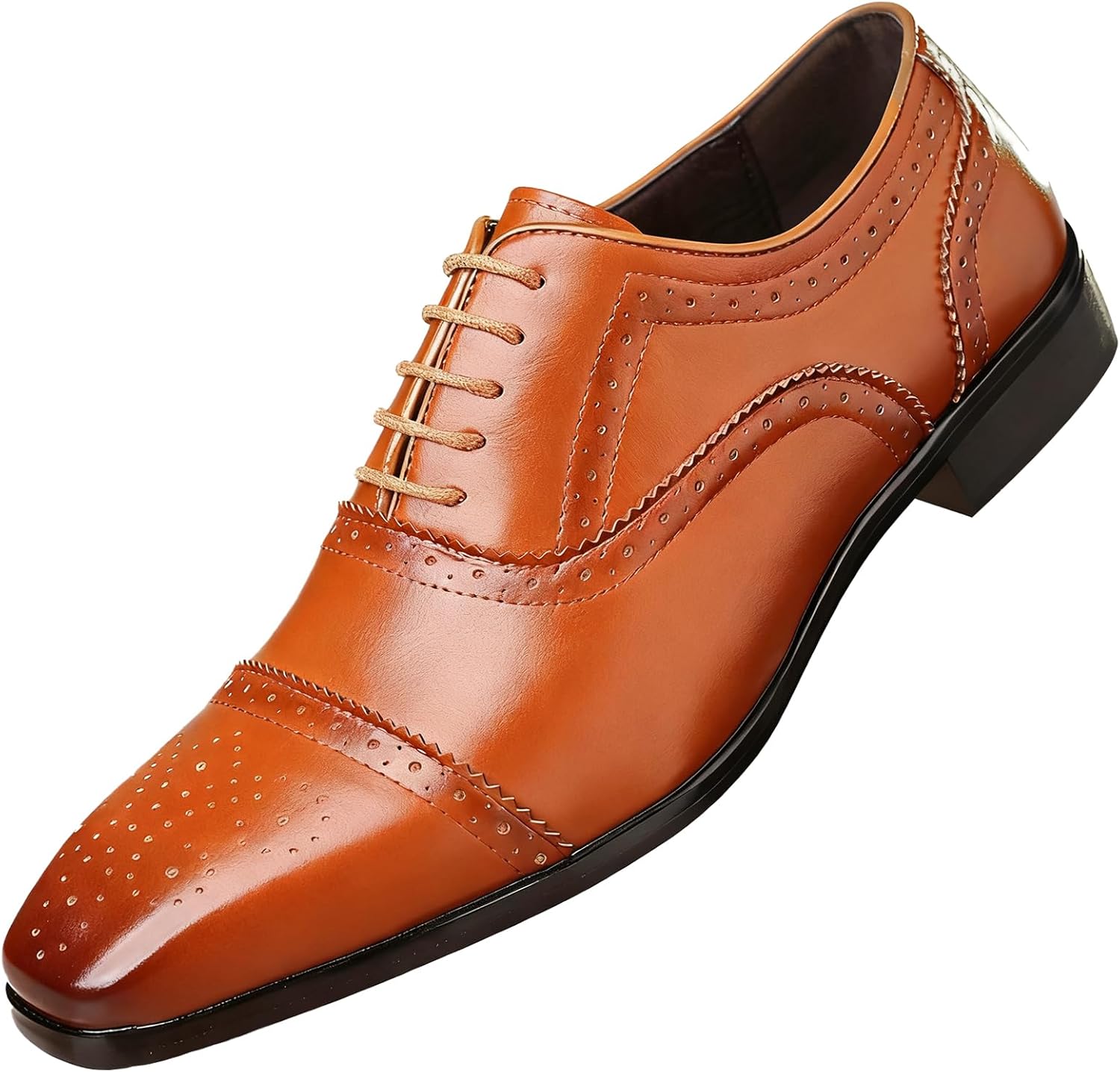 

Мужские кожаные оксфорды с закрытой шнуровкой, носок с перфорацией, удобный низкий каблук, классические деловые и свадебные туфли, модные оксфорды и дерби Qijozxn, коричневый