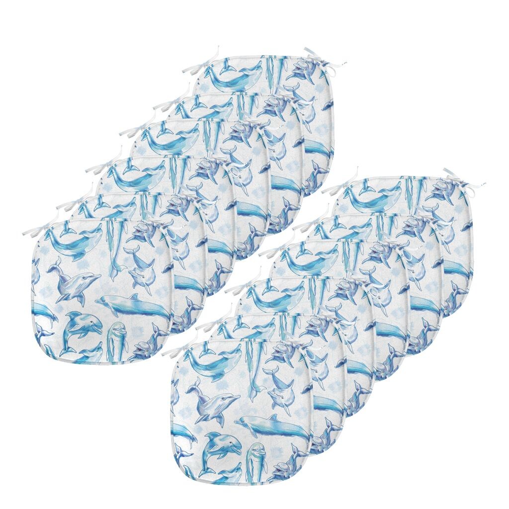 

Подушки ABAKUHAUS Sea Creatures для стульев для столовой, эскиз дельфинов, декоративная водонепроницаемая подушка с ремнями для кухонных сидений, 40 см x 40 см — упаковка из 12 шт., бирюзово-белый