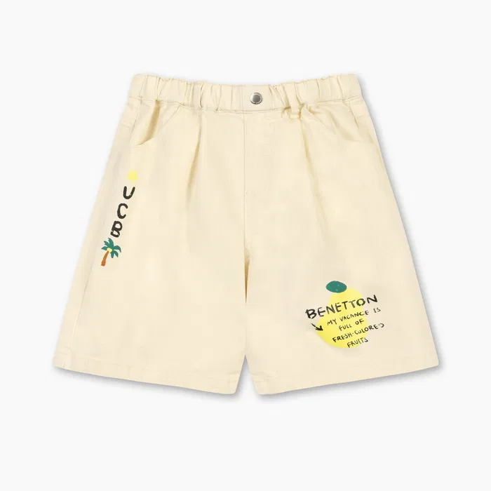 Детские кремовые джинсовые шорты Tropical 5-х четвертей от Benetton Kids