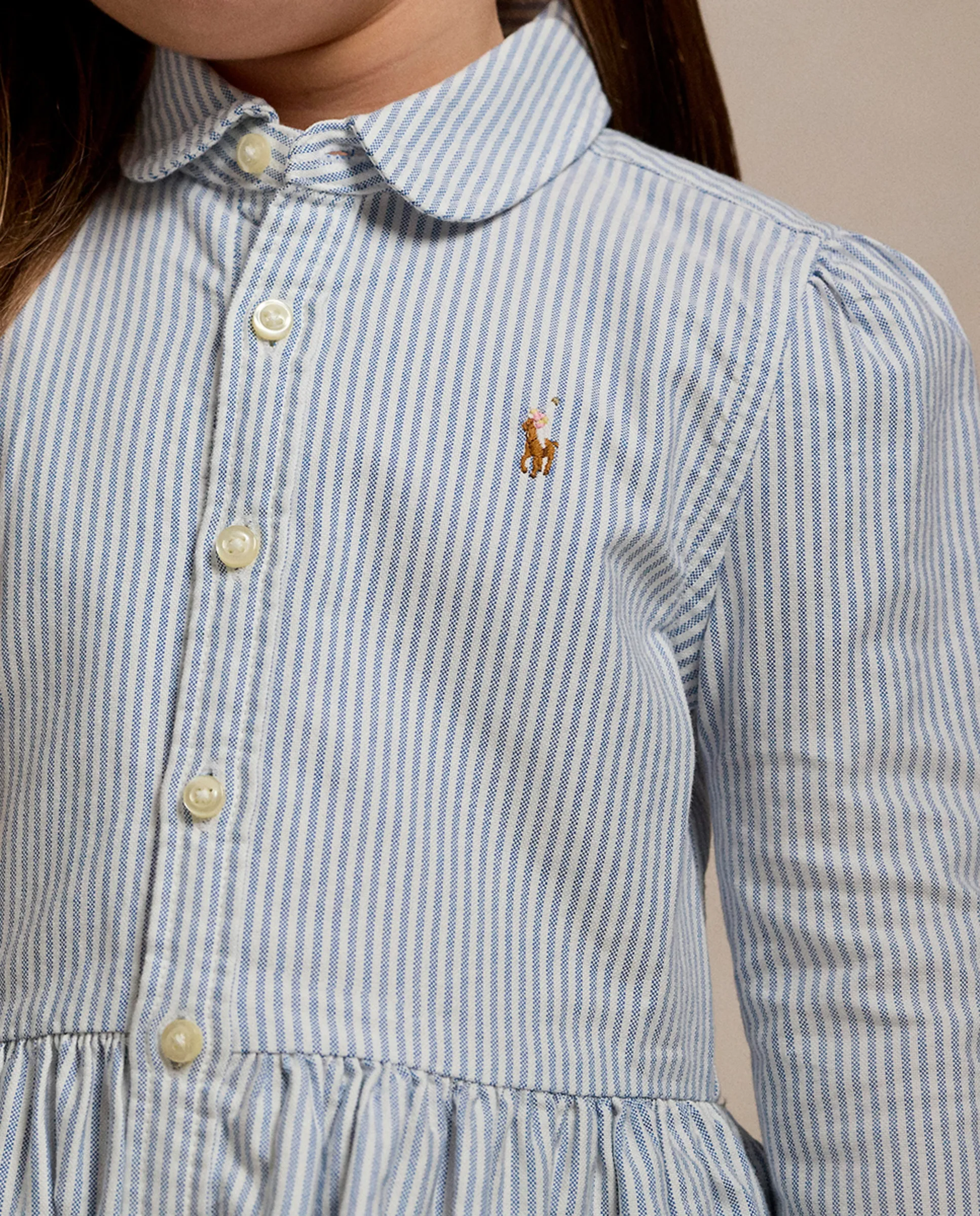 Хлопковая рубашечная девичья платье в полоску Polo Ralph Lauren, светло-голубой — фото 3