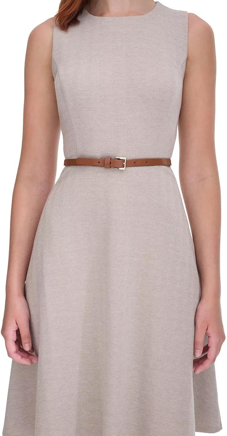 Женское платье Tommy Hilfiger с узором «елочка» и вырезом без рукавов, Light Beige/Ivory — фото 3